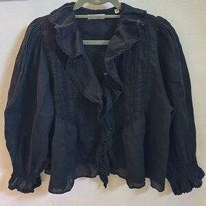 Doen Black Ruffled Pintuck Blouse